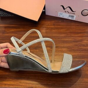 Nina Silver Strappy Wedge Sandals